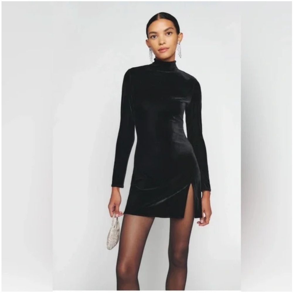 Reformation Black velvet Libra Dress